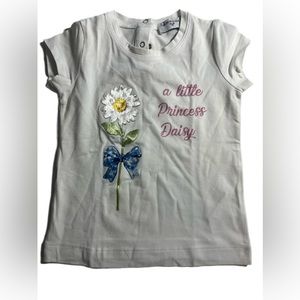 Monnalisa Little Girl Baby Top White T-Shirt - Size 12M (12 months) Daisy Floral